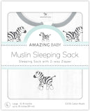 Amazing Baby Muslin Sleeping Sack with 2-Way Zipper, Zebra, Black, Small