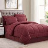 Queen Comforter Set 8 Piece, Burgundy