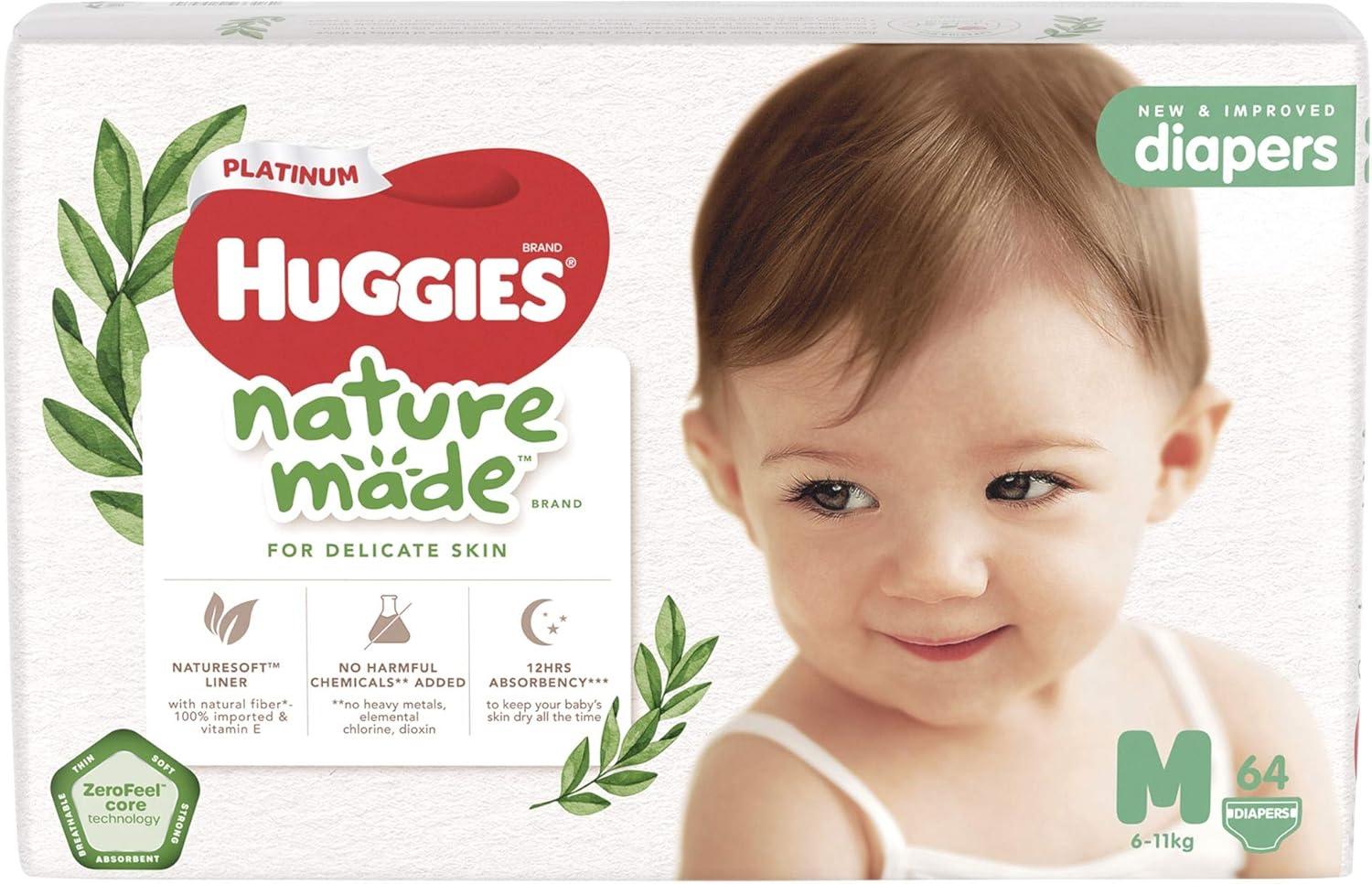Huggies Platinum Naturemade Tape Diapers M 64ct Pack Of 3