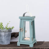 Stonebriar Coastal Worn Blue Wooden Tea Light Candle Lantern with Handle