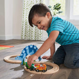 KidKraft Adventure Tracks™: Dino World Stego Loop 17-pc. Wooden Train Track and Vehicle Play Set, Gift for Ages 3+