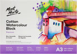 Mont Marte MSB0130 Premium 300gsm Cotton Watercolour Paper Block A3 12 Sheets