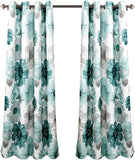 Lush Decor Leah Light Filtering Window Curtain Panels, Pair, 52" W x 63" L, Blue - Floral Curtains - Colorful Spring Watercolor Flowers - Short Curtains for Bedroom, Living Room & Dining Roo