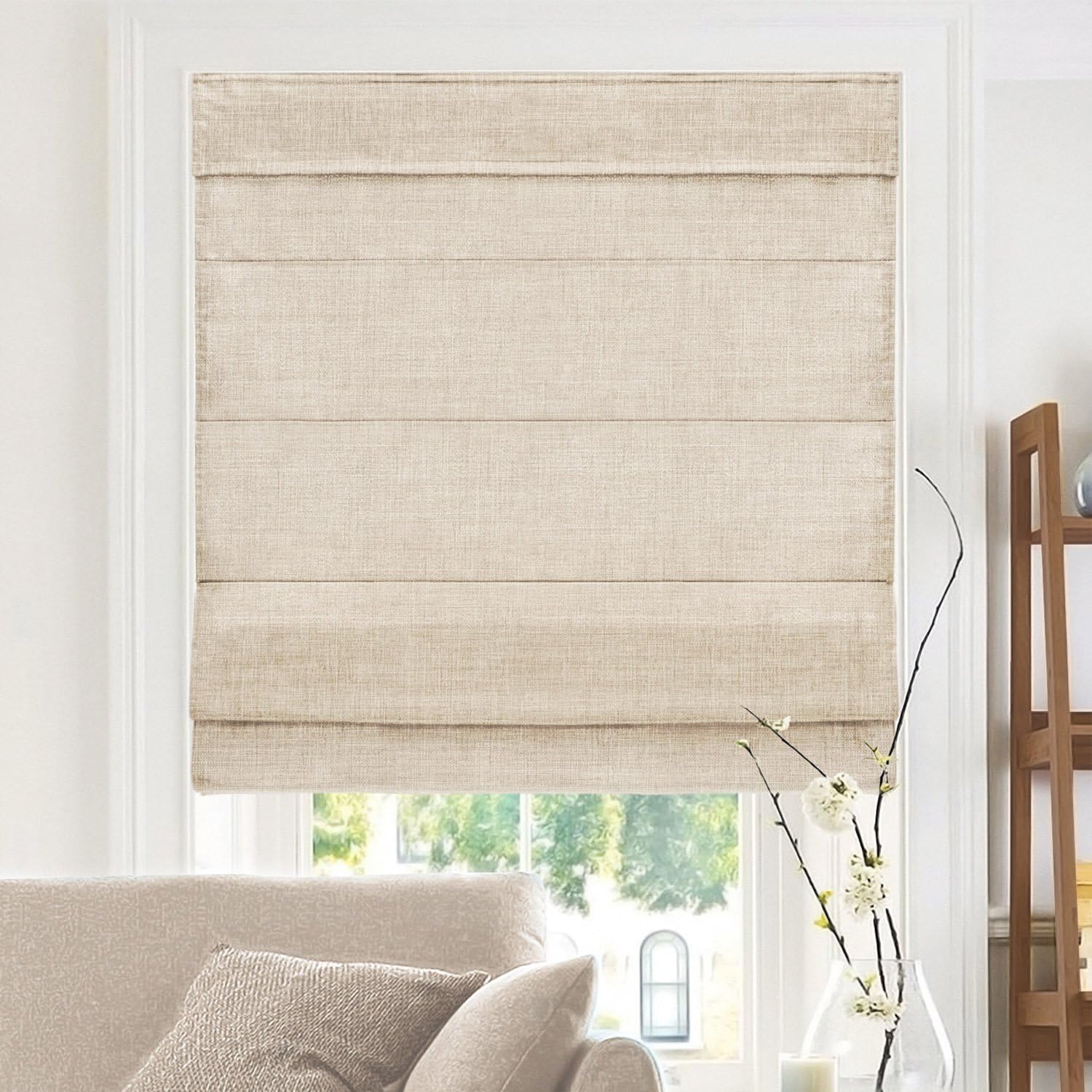 CHICOLOGY RMBF2764 Cordless Roman Shades CrossHatched Modern Fabric Cascade Window Blind Treatment 27inW X 64inH Belgian Flax Main image