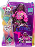 Barbie Doll with Pet Panda, Barbie Extra, Kids Toys, Clothes and Accessories, Pink-Streaked Brunette Hair, Graphic Hoodie and Plaid Skirt