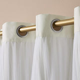 Exclusive Home Catarina Layered Solid Room Darkening Blackout and Sheer Grommet Top Curtain Panel Pair, 52"x84", Vanilla