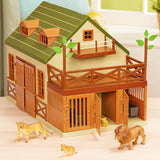 Terra by Battat – 15 Pcs Animal Hospital Pretend & Play Set - Openable Rooftop for Farm or Safari Animal Figurines - Wooden Vet Clinic Toy for Kids and Toddler Ages 3+