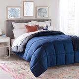 Oversized Queen, Navy/Graphite : LINENSPA Reversible Down Alternative Quilted Comforter with Corner Duvet Tabs - Navy/Graphite - Oversized Queen