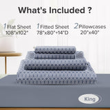 Comfort Spaces Cotton Sheet Set King Diamond Blue 4 Piece