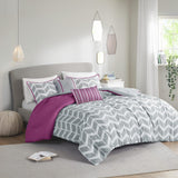 Intelligent Design Cozy Comforter Set Geometric Design Modern All Season Vibrant Color Bedding Set With Matching Sham Decorative Pillow FullQueen Nadia Purple 5 Piece