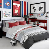 Comfort Spaces Twin Comforter Sets with Sheets - Bed in a Bag 6 Pieces Teen Bedding Sets Twin, Red and Grey Stripes Bedding Twin, College Twin Bed Set with 2 Side Pockets Bedroom Organizer