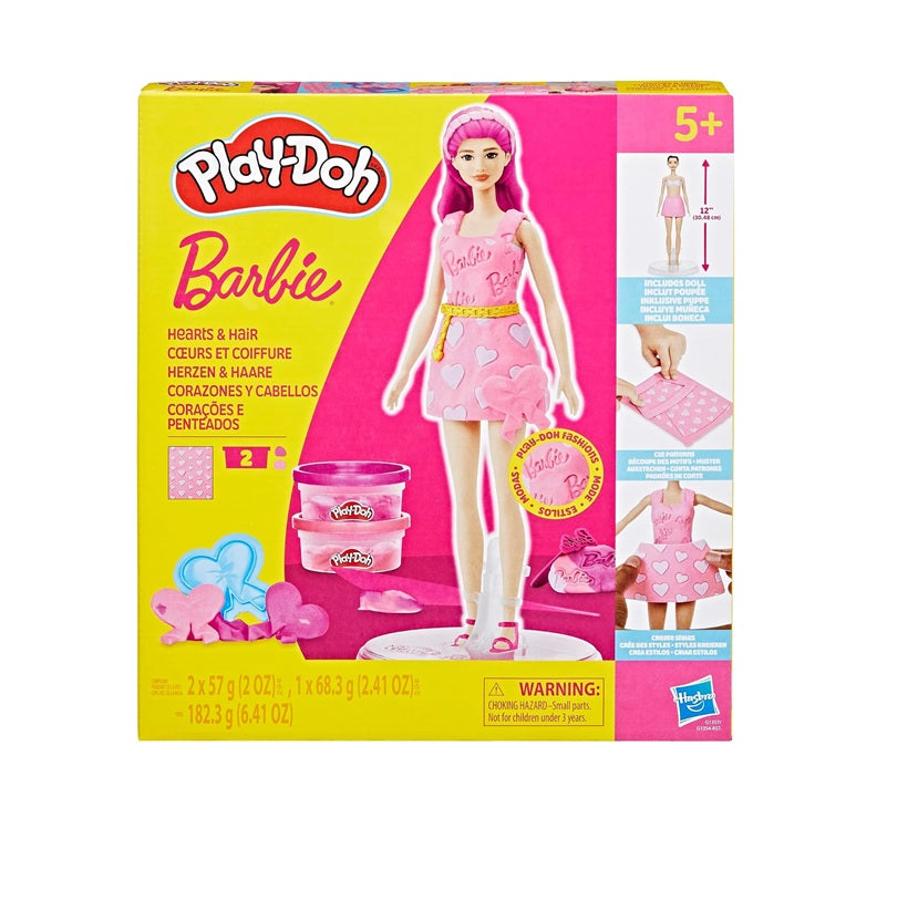 Play-Doh Barbie Hearts and Hair Set, Make Doll Clothes with Modeling Compound & 10 Fashion Accessories, Arts & Crafts for Girls & Boys 5+