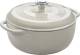 Lodge 3 Quart Enameled Cast Iron Dutch Oven with Lid – Dual Handles – Oven Safe up to 500° F or on Stovetop - Use to Marinate, Cook, Bake, Refrigerate and Serve – Oyster White