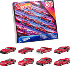 Hot Wheels Mattel 80th Anniversary 8-Pack Toy Vehicles, 8 Mini Cars, Ages 3 and up, Red JGK09