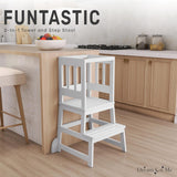 Dream On Me 2-in-1 Funtastic Tower and Step Stool, Easy to Assemble, Multi-Purpose Stool with Non-Toxic Paint Finish, Made of Solid Pinewood, White