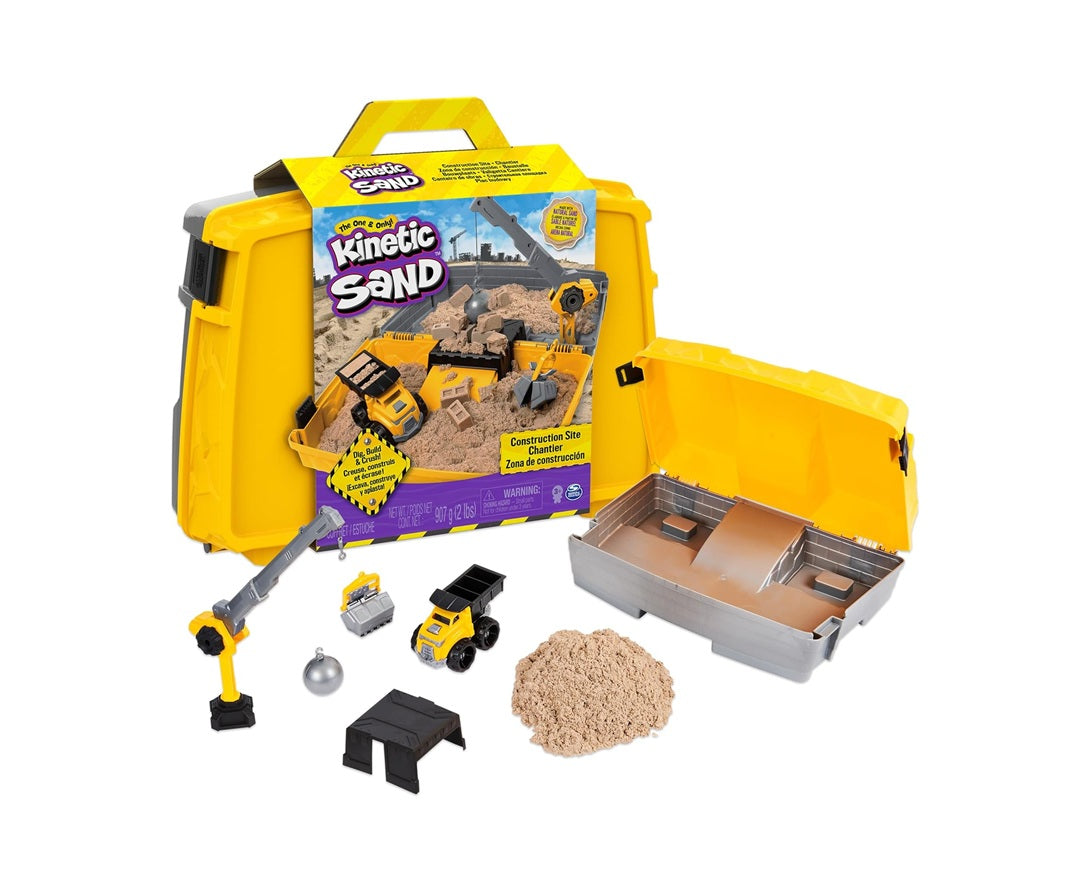 Kinetic Sand Construction Site, Moldable Play Sand Sensory Toys, Ages 3+ | Toy Truck & Crane, 2lbs Sand & Folding Storage Case, Creative Open-Ended...