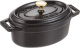 staub La Cocotte Oval 40500-111 Mini Pico Cocotte Oval Black 40500-111 Small Two-Handed Cast Enameled Pot