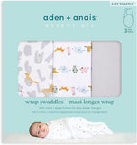 Aden Anais Essentials Easy Wrap Swaddle Cotton Knit Baby Wrap Newborn Wearable Swaddle Sleep Sack 3 Pack Alphabet Animals, 0-3 Months Small Medium