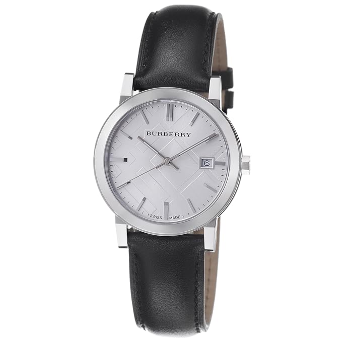 Burberry Mens BU9008 Large Check Black Leather Strap Watch