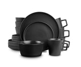 Stone Lain Coupe Dinnerware Set,16 Piece, Service For 4, Black Matte