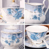 Fanquare Blue Flowers Porcelain Tea Set, Service for 6