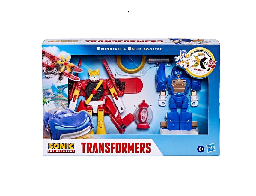Transformers Collaborative Sonic the Hedgehog x Transformers Toys, Wingtail and Blue Booster Converting Action Figures, 8+