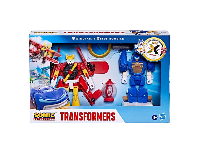 Transformers Collaborative Sonic the Hedgehog x Transformers Toys, Wingtail and Blue Booster Converting Action Figures, 8+