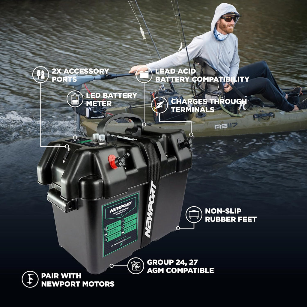 Newport Vessels Smart Trolling Motor Battery Case With USB DC Ports Black M 23M1000401