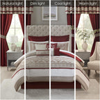 Madison Park Essentials Jelena Room in A Bag Faux Silk Comforter Classic Luxe All Season Down Alternative Bedding, Matching Bedskirt, Curtains, Decorative Pillows, Queen(90"x90"), Red, 24 Piece