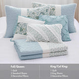 Madison Park Cotton Quilt Set Floral Print KingCal King Light Teal 6 Piece Aqua
