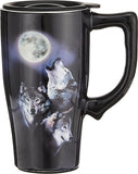 Spoontiques 12706 Wolves/Moon Travel Mug, Black