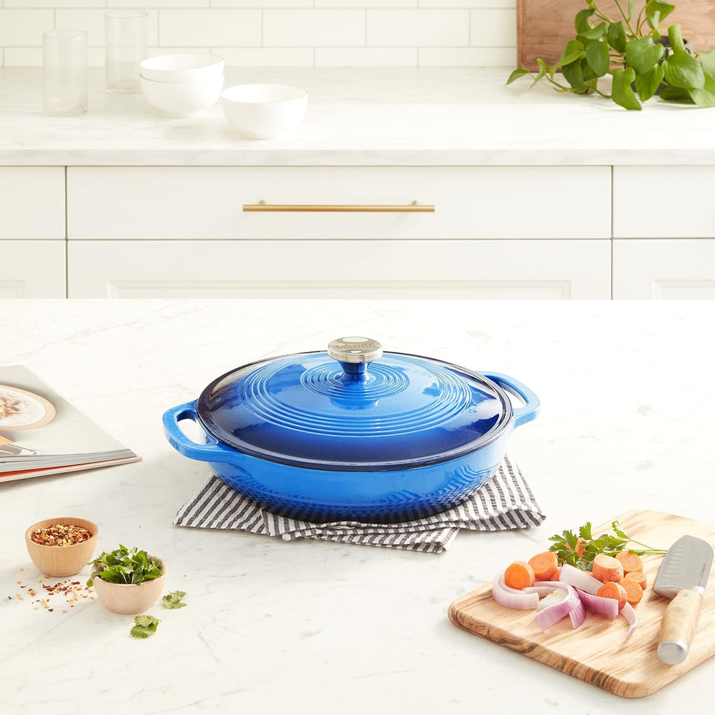 Lodge EC3CC33 Enameled Cast Iron Covered Casserole 3.6 Quart Blue
