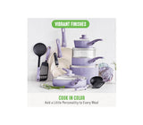 GreenLife Soft Grip Healthy Ceramic Nonstick 16Pc Kitchen Cookware Pots and Frying Sauce Saute Pans Set, Lavender