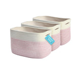 OrganiHaus Set of 3 Woven Baskets for Storage, Cotton Rope Basket, Pink