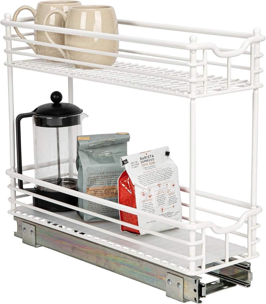 Household Essentials Narrow Sliding Cabinet Organizer Two Tier Organizer White 7in