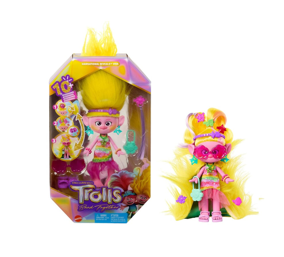 Mattel DreamWorks Trolls Band Together Fashion Doll & 10+ Accessories, Hairsational Reveals Viva with Transforming Hair Piece