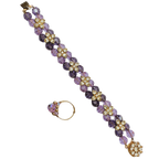 Gold Tone Metal  Fashion Purple Crystal Bracelet And Ring Set