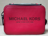 Michael Kors Cooper Logo Embossed Pebbled Leather Flight Bag Red