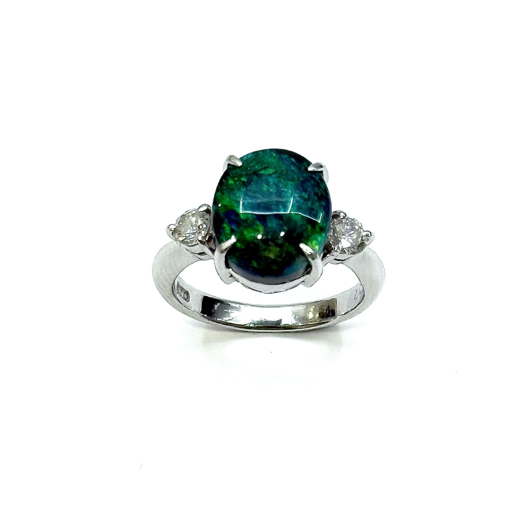 PT900 Natural Black Opal With Diamond Ring Main image