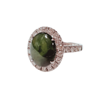 18K White Gold Jade And Diamond Halo Ring 4.61G Size 12