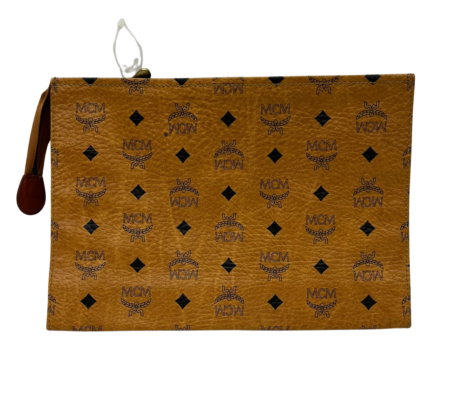 MCM Aren Medium Wristlet Zip Pouch Visetos Cognac Coated Canvas And Nappa Leather 29cm