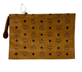 MCM Aren Medium Wristlet Zip Pouch Visetos Cognac Coated Canvas And Nappa Leather 29cm