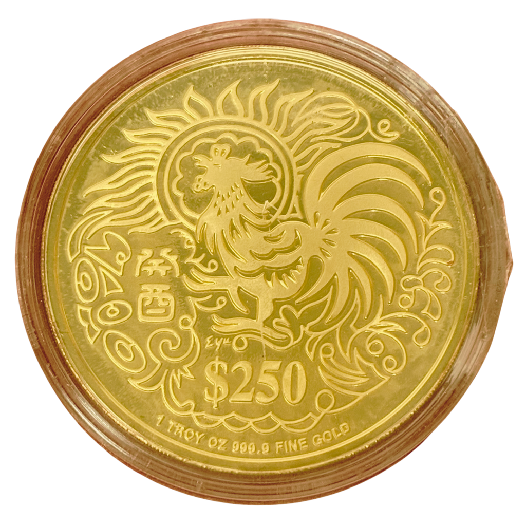 The Singapore Mint 999.9YG 1993 Singapore SGD250 Year Of The Rooster Gold Proof Coin 31.1GM