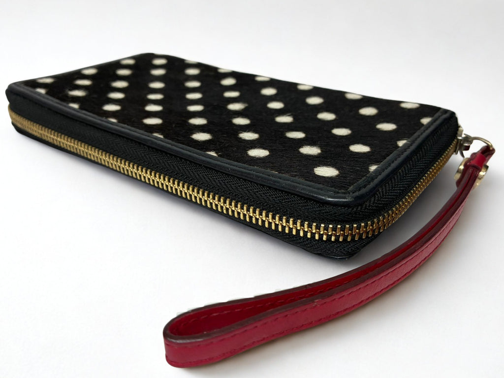 Furla Long Zip Around Wallet Black And White Polka Dot