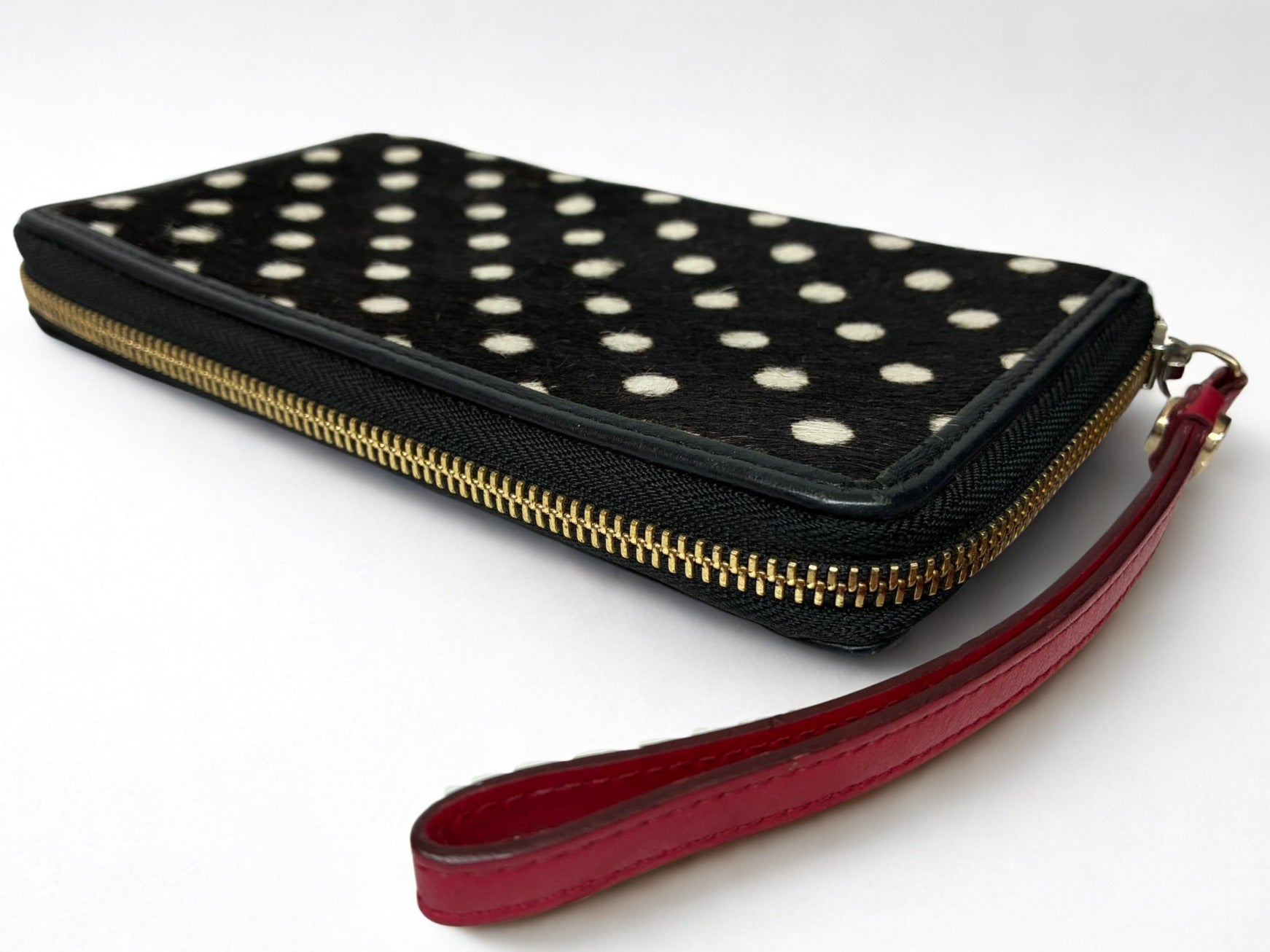 Furla Long Zip Around Wallet Black And White Polka Dot
