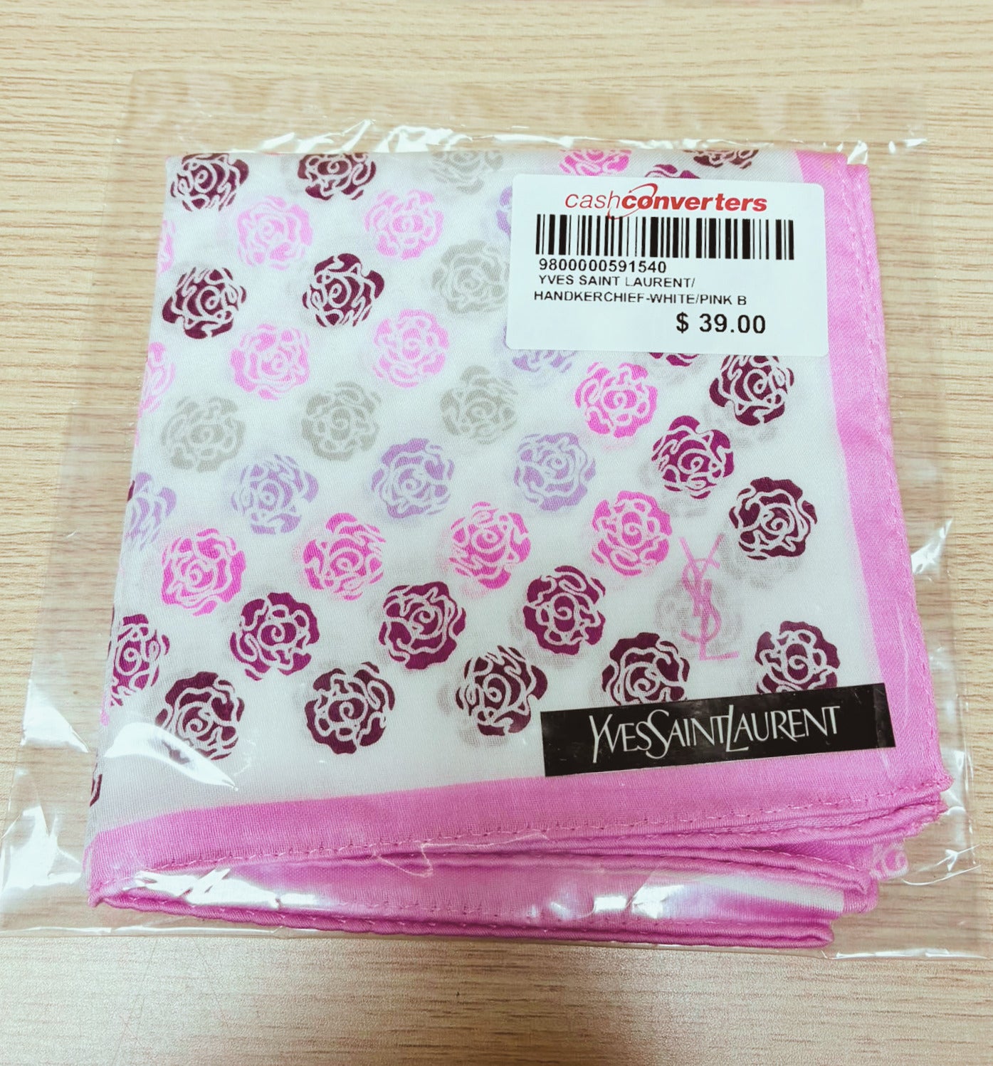 Vintage Yves Saint Laurent Rose Motif Handkerchief Pink