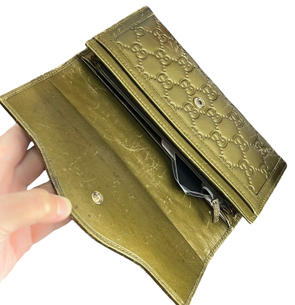 Gucci Olive Green Guccissima Leather Sukey Continental Wallet 282434