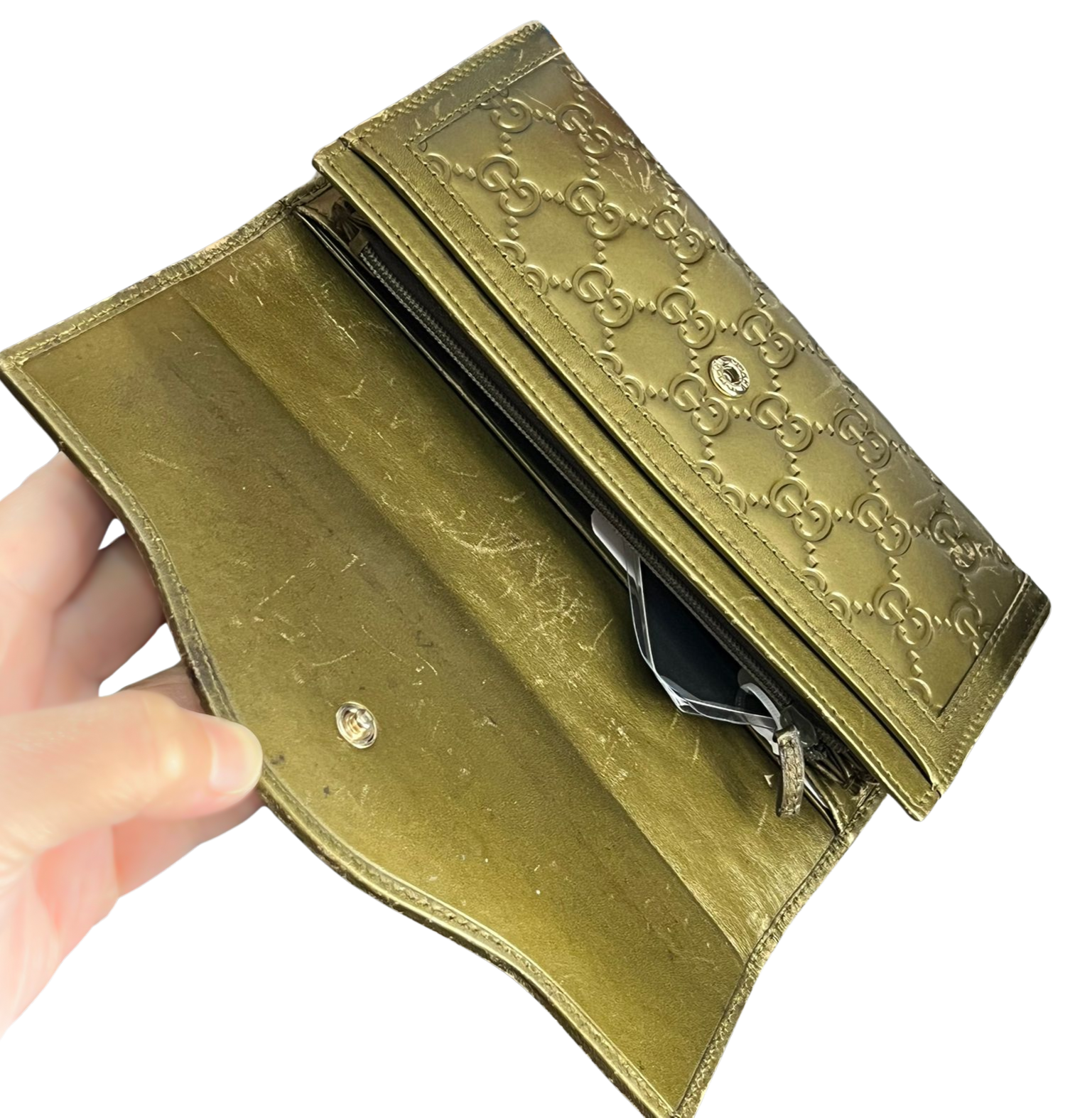 Gucci Olive Green Guccissima Leather Sukey Continental Wallet 282434
