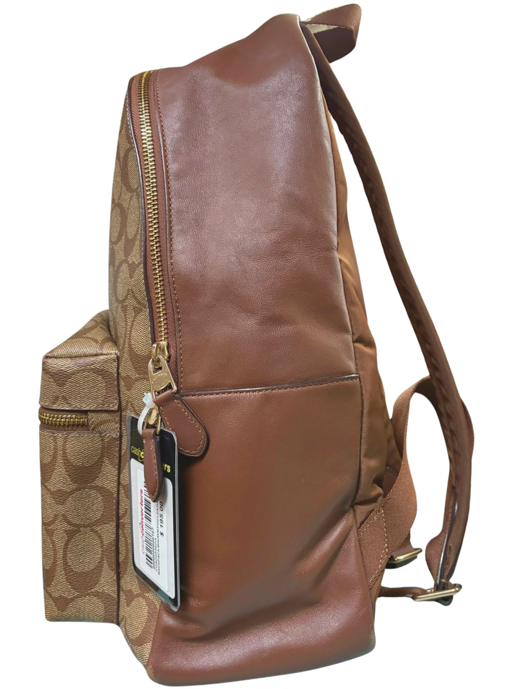 Coach F58314 Large Charlie Backpack Signature Coated Canvas Khaki Saddle Brown