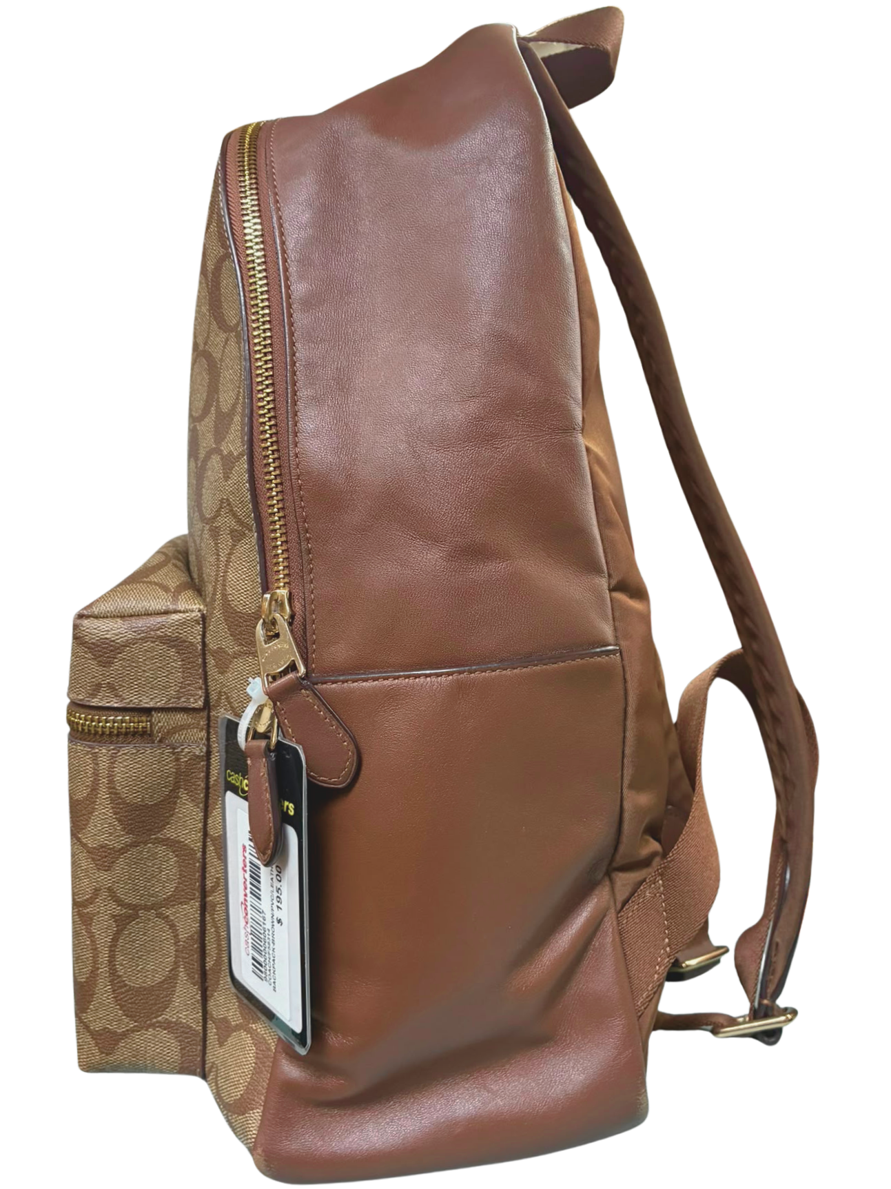 Coach F58314 Large Charlie Backpack Signature Coated Canvas Khaki Saddle Brown